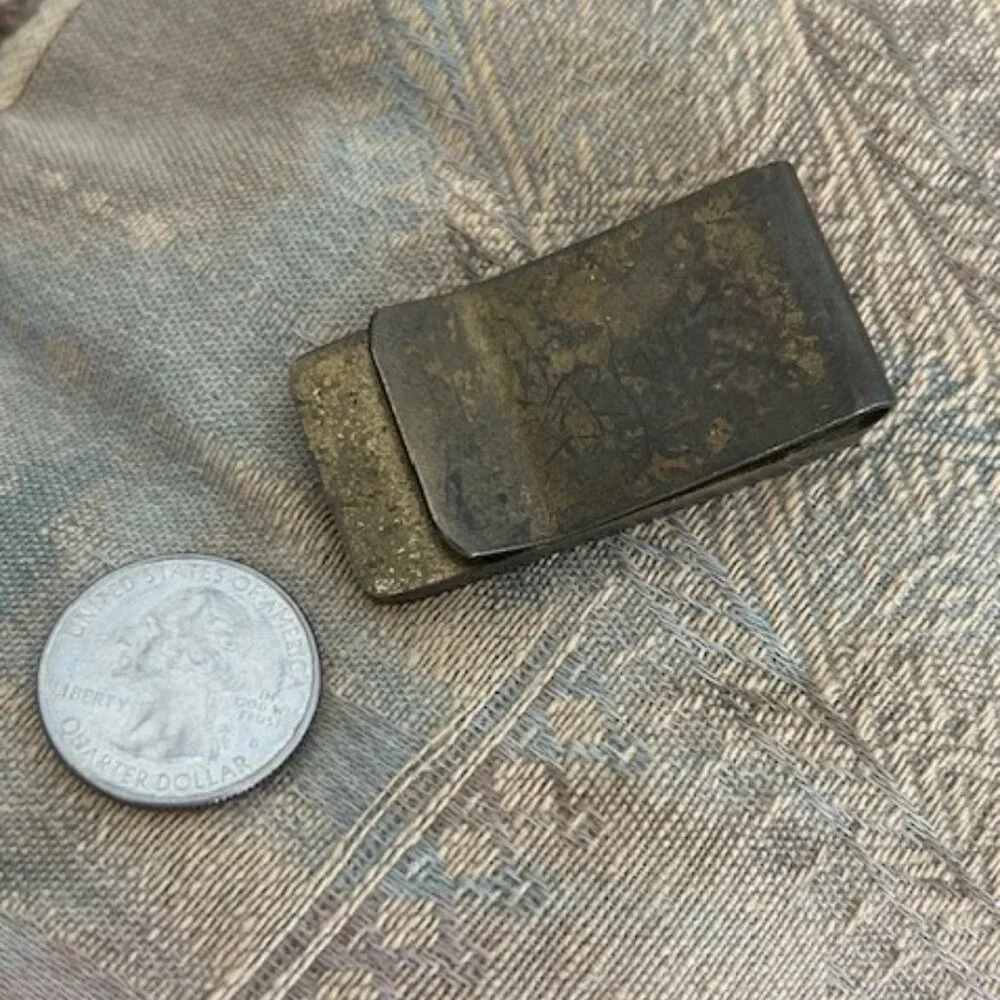 KENNETH REED Wood Brass Turquoise Inlay MONEY CLIP